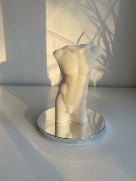 Lumanare stil statueta Barbat Adam XL alb, handmade 15 cm - imagine 3